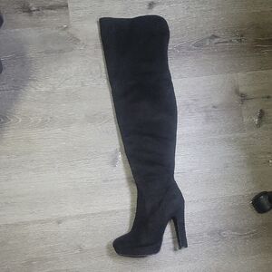 Over-the-Knee Black Suede High-Heel Boot